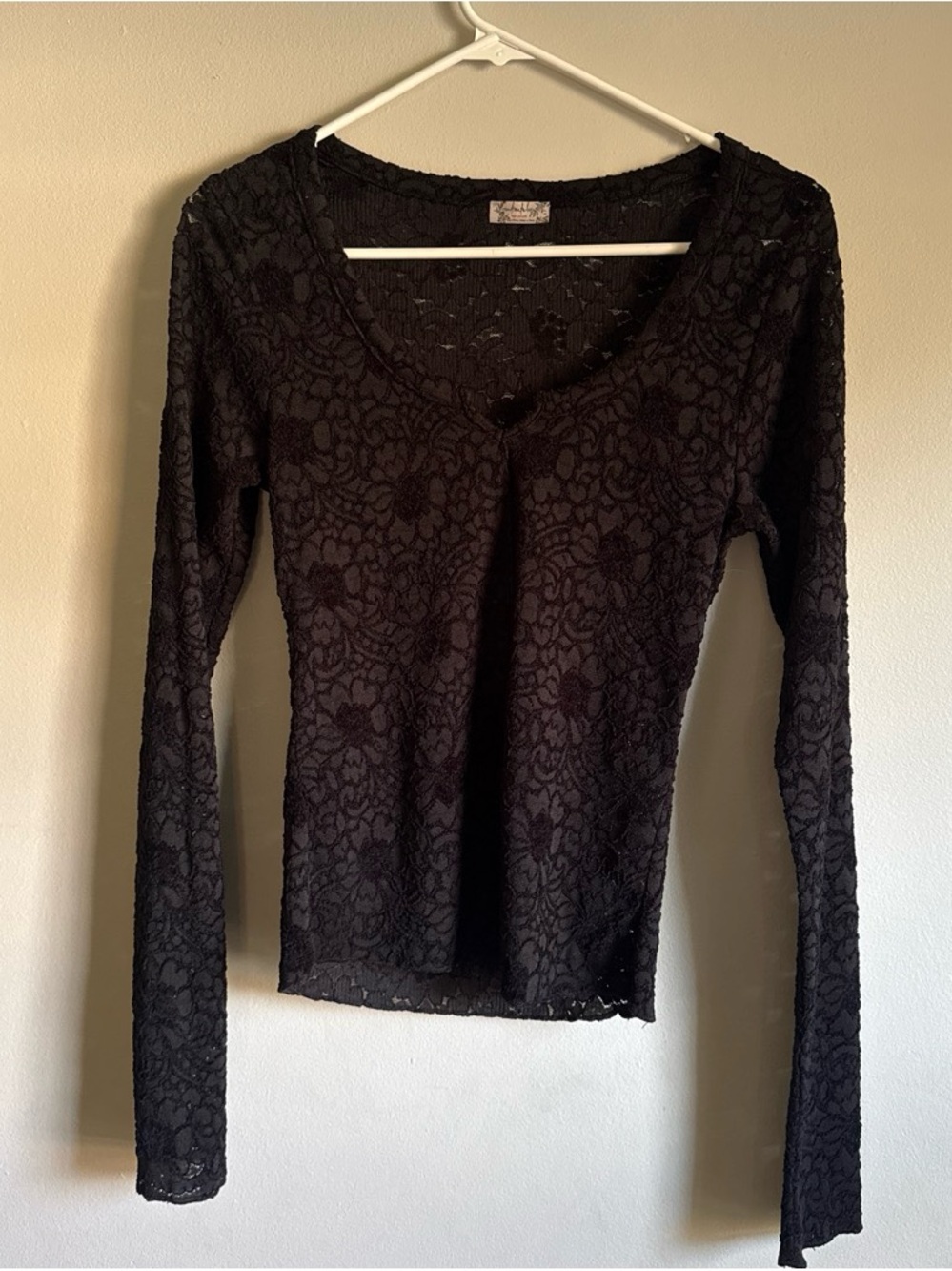 Free People Black Lace Long-Sleeve Top